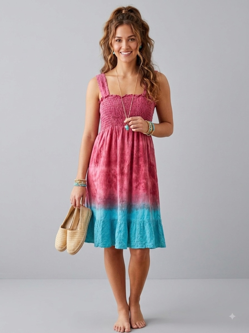 Woman’s Charlotte Russe Vintage Tie-Dye Sundress with Ruffle Hem S
